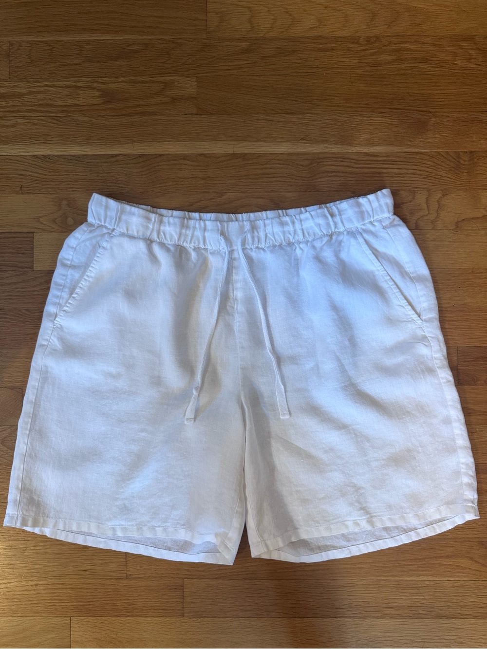 Eileen Fisher White Organic Linen Drawstring Shorts